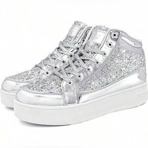 SHEIN Silver Sparkle High-Top Sneakers